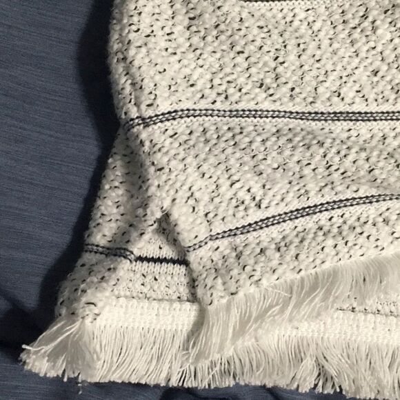 T by Talbots women's size SP small petite white black cotton blend top fringe - Picture 15 of 16